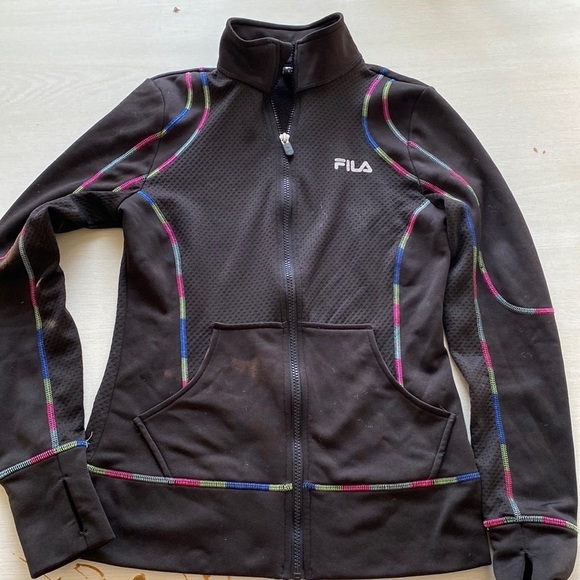 Fila Sweaters - Fila Sport Athletic Track Jacket Full Zip Rainbow Trim Thumb Holes